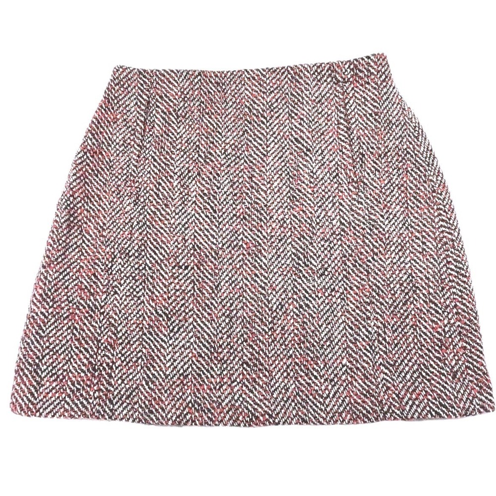 LOFT Petite 8P Wool Blend Herringbone Mini Skirt Pockets Red Black Career